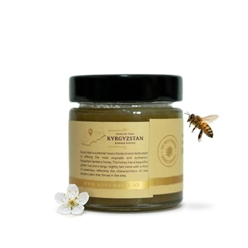 Image of Aurum Apis Raw Kyrgyzstani Barberry Honey, 100% Raw Unfiltered Pure Honey, Hand Harvested Organic Honey, Non-GMO, Rich Nutrients & Energy Source, Certified Organic Honey (130g)