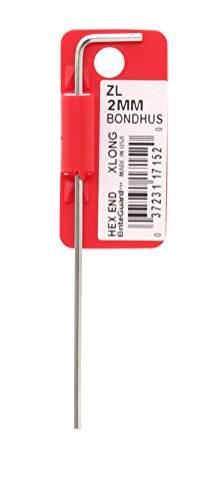 Bondhus 17152 Tagged and Barcoded 2mm Ball End Tip Hex Key L-Wrench with BriteGuard Finish, 100mm