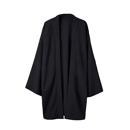 HAORUN Men Japanese Coat Kimono Top Jacket Long Cardigan Yukata Loose Retro Vintage Outwear Black