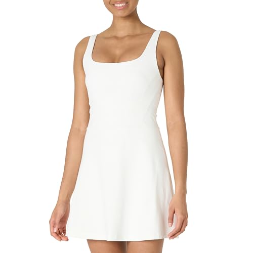 Amazon Essentials Damen Active FormFlex Tank-Tenniskleid in butterweicher Qualität mit integriertem Bodysuit, BH und Shorts, Weiß, M