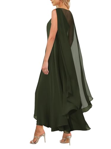 Image of Aisbei Women's Elegant One Shoulder A Line Flowy Maxi Dress Evening Gowns Party Formal Wedding Guest Dresses with Cape