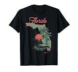 Florida Alligator State map Wearing Retro T-Shirt, Men, Black, 3X-Large