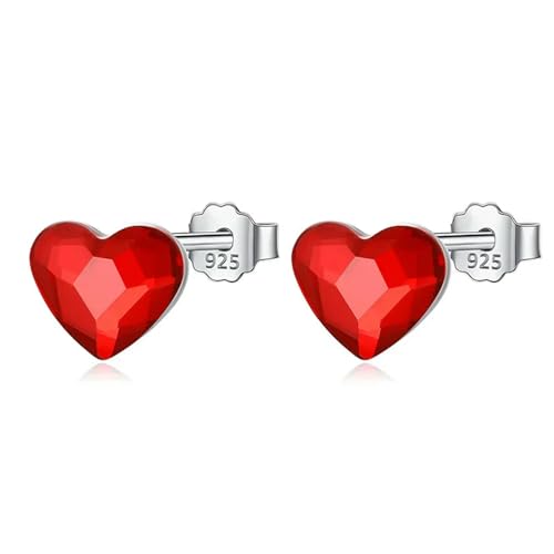 Boucles d'oreilles Argent 925 Femmes zircon rouge cœur d'amour Da735