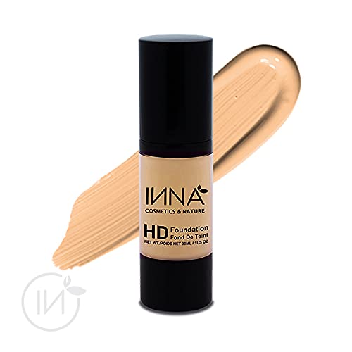 Inna Cosmetics & Nature - HD Liquid Foundation, vegan, gluten-free, paraben-free, oil-free, mineral, cruelty-free, sun protection, essential oils and Antioxidants, Made in Canada, 30 ml (Extra Light Porcelain) (Porcelain)