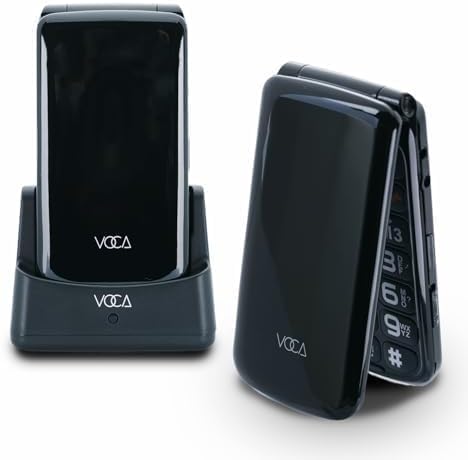 Teléfono plegable VOCA con botones grandes para personas mayores | 4G LTE libre | Volumen alto | Botón SOS | Marcación rápida | Texto predictivo | Base de carga | V340 (Negro)