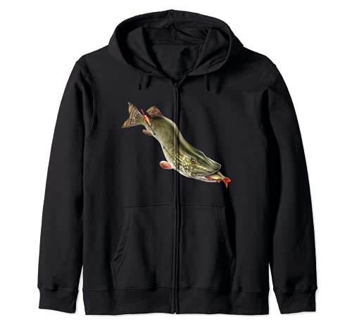 Fishermen Gift Fishing For Northern Pike Zip Hoodie, Black