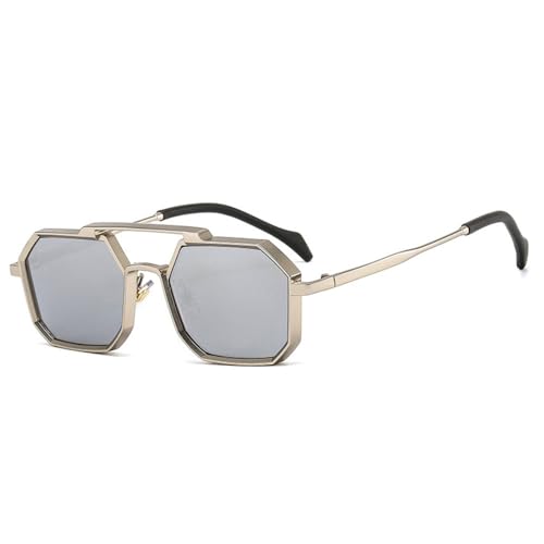 Lunettes de soleil punk carrées en métal avec verres clairs miroir UV400