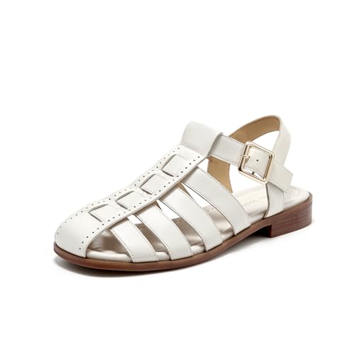 Image of BEAU TODAY Fisherman Sandals for Women, Women's Leather Flat Sandals, Gladiator Strappy Close Toe Roman Sandals Shoes Comfortable Dress Buckle Summer Shoes