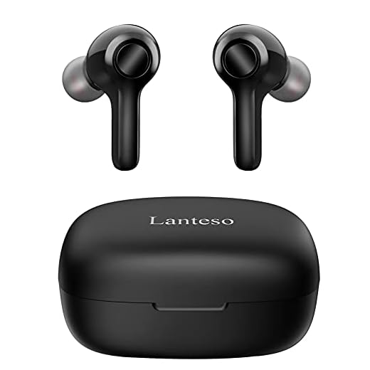 True Wireless Earbuds,Lanteso Waterproof TWS Bluetooth Earbuds with Mics Clear Call Touch Control Bluetooth Headphones with Bass Sound in Ear Earphones for Sports,Home Office