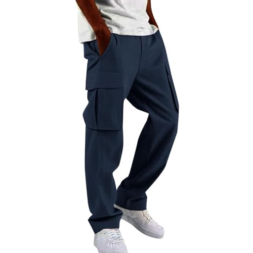 Hawyet Corduroy Cargo Pants for Men Elastic Waist Straight Leg Baggy Style Sweatpants Loose Fit Casual Tactical Trousers