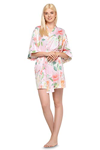 Image of Turquaz Women's Silky Satin Kimono Robes for Bridesmaids, Bride, Short Loungewear, Lingerie Dressing Gown Silk Like VS Robe