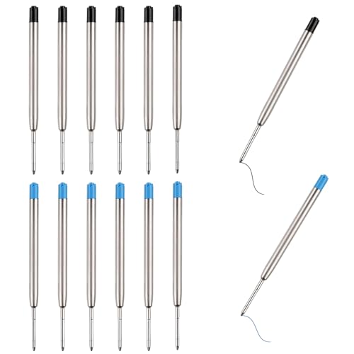 Lot de 12 Recharge Stylo, Recharges pour Stylos Bille Multifonction en Métal, Longueur 9.9 cm, Noir et Bleu, Compatibles Universelles G2, Parfaites pour...