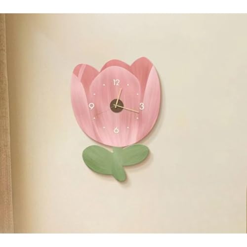 MsiDtsoy 掛け時計 おしゃれ 花型 静音 連続秒針 可愛い 部屋 花柄 時計 玄関 贈り物 女の子 インテリア 北欧 かわいい 寝室 自宅 装飾 オシャレ (チューリップ)