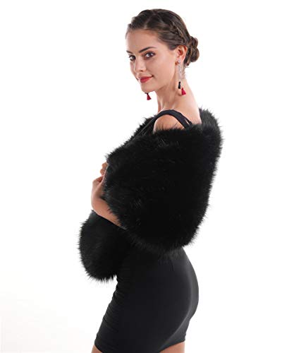 Lucky Leaf Women Luxurious Large Winter Faux Fur Scarf Wrap Collar Shrug for Lady Poncho Wedding Dinner Party4