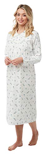 Daisy Dreamer Chemise de nuit Wincey en flanelle douce et chaude en coton brossé pour femme Imprimé floral Taille 36-54, bleu, XL