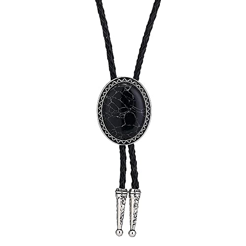 Image of Turquoise Agate Granite BOLO Tie for Men Women Leather Wedding Necklace Western Cowboy Necktie