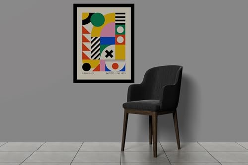 Image of BLINKART Vintage Bauhaus Retro Geometric Aesthetic Poster Gallery | Colorful Wrap Framed For Home Office Studio Living Room Modern Art Studio Decoration Abstract Shapes | (d159) | 13x10 Inch