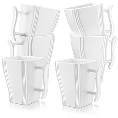 MALACASA Série Flora 6 Mugs Blanches en Porcelaine, 330 ML Tasses Service à Café, Tasses Carrée...
