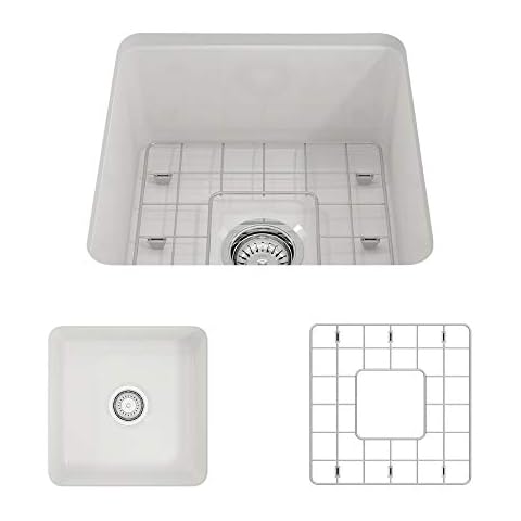 BOCCHI Sotto Dual-Mount Fireclay 18 in. Single Bowl Bar Sink with Protective Bottom Grid and Strainer in White Cover
