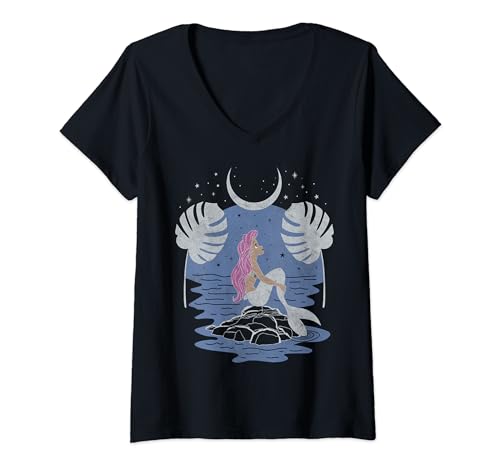 T-shirt Col V Ariel Disney pour Femme Motif Profil Ciel Étoilé de la Petite Sirène