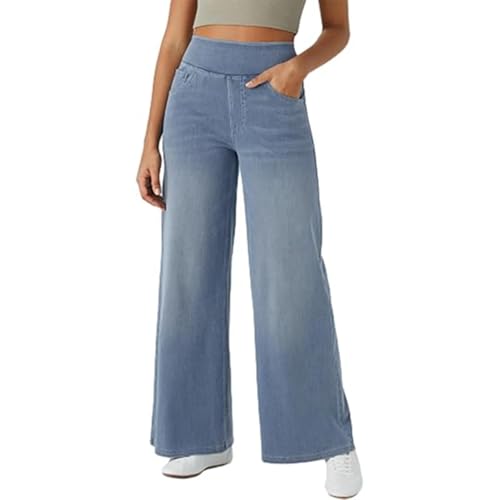 Grevela Pull up Jeans, High-Waisted Multi-Pocket Stretch high-Rise Wide-Leg Casual Jean