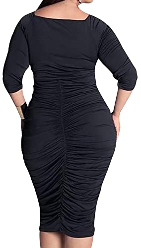 Yiershu Womens Plus Size Short Sleeve Bodycon Dresses Sexy Ruched Wrap Deep V Neck Party Cocktail Dress2