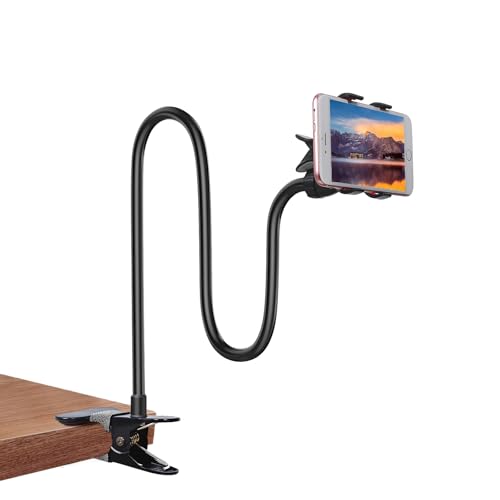 Kuryai Gooseneck Bed Phone Holder, Flexible Long Arm Clip On Phone Holder for Bed, Desk, Headboard, Bedside, 360 Adjustable Cell Phone Clamp Mount Stand, All 4-7' Cellphone