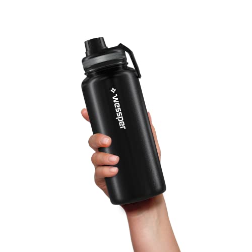 Wessper Stainless Steel Drinking Water Bottle 1L Leakproof Thermos Bottle BPA-Free with 3 Lids, Black, 1000 ml - Image 3