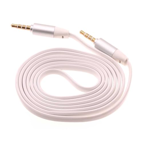 Cable Auxiliar 3.5mm Jack Plano Blanco 3 Ft miniatura 1