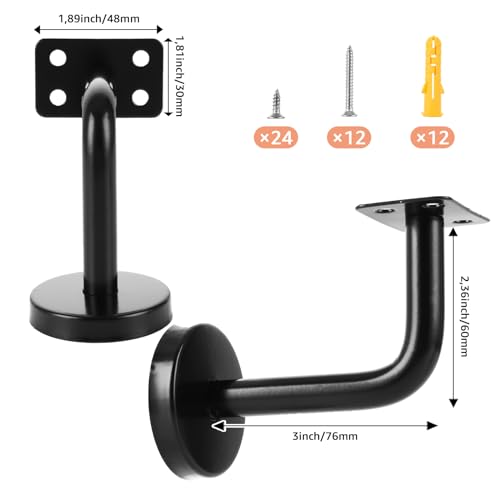 FWEEK 6 Stück Handlaufhalter Schwarz, Handlaufhalter Edelstahl 60x80 mm, Handlaufträger Handlauf Halterung für Innenwand, Treppengeländer, Korridor, Holz Geländer