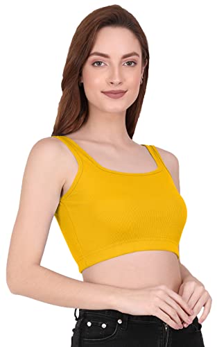 Image of THE BLAZZE 1044 Women's Cotton Basics Sexy Solid Square Neck Slim Sleeveless Saree Readymade Saree Bra Blouse Crop Top T-Shirt for Women
