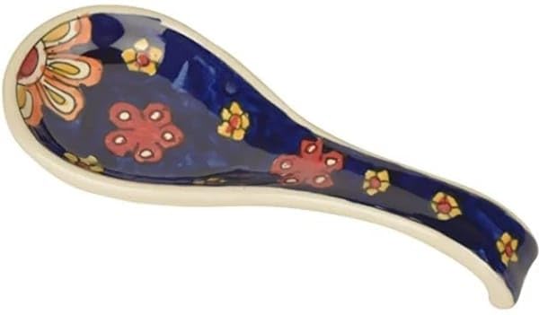 YOUR LOCAL STORE Ceramic Hand-Painted Table Spoon Long Handled Spoon/Creative for Kitchen or Dinning Table Tableware, Wall Hole Design, Easy to Clean Flatware Bule with Multi Flowers