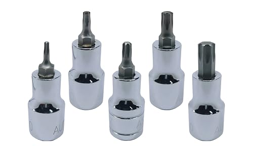 T-15+T-20+T-27+T-35+T-60, Torx Bit Socket, Hardened and Tempered, CRV Steel, 1/2" Square Drive