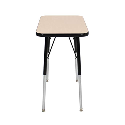Image of FDP Rectangle Single Student Activity Table (30 x 18 inch), Standard Swivel Glide Legs, Adjustable Height 19-30 inches For Social Distance, Virtual In-Home, Classroom Learning - Maple Top /Black Edge