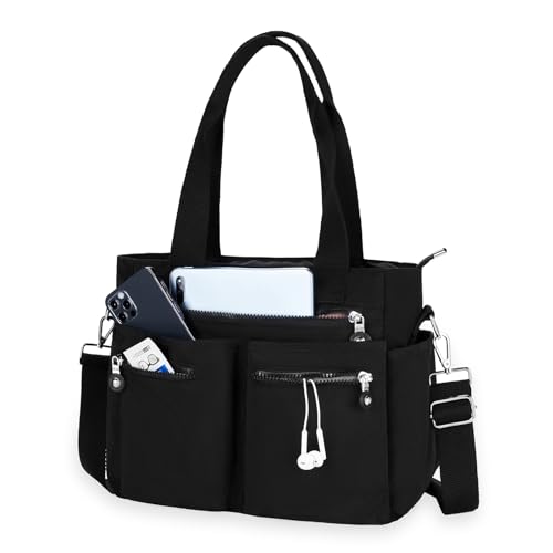 CALUOMATT Tote Bag for Women Canvas Bags Handbags for Woman Crossbody with Multiple Pockets Black
