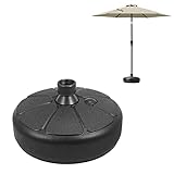 ☔【HEAVY DUTY】Nuestra base de sombrilla redonda se puede cargar con agua o arena de gran capacidad, proporciona un peso adicional para que su sombrilla de patio desplazada se mantenga perfectamente en condiciones de viento.