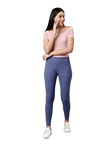 Image of GO COLORS Drop Needle Ribbed Active Leggings for Women | Lightweight, Spandex Waistband, Mid Rise