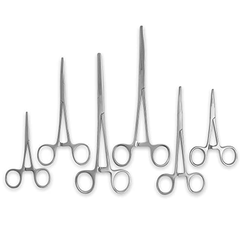 XTRM CRAFT Ultimate Hemostat Set 6 Piece Ideal for Hobby Tools Electronics Fishing and Taxidermy - 8 6.25 and 5 Stainless Steel Curved & Straight