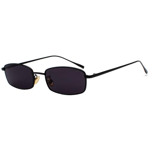 RUNHUIS Retro Klassische Kleine Rechteck Sonnenbrille Damen Herren Vintage Schlanke Rechteckige Metallrahmen Brilles Schwarz/Grau