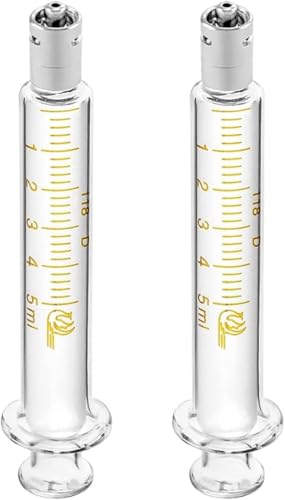 JT2D-Lot de 2 seringues en verre avec bouchons, seringue en verre réutilisable Luer Lock de 5 ml,...