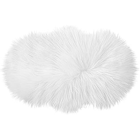 Molain Bench Cushion Fluffy Area Rug White Soft Faux Fur Bedroom Balcony Couch Reading Nook Cover Plush Mini Car Chair Seat Pad Hallway Fireplace Living Room Floor Decorations (50 cm Oval) Cover