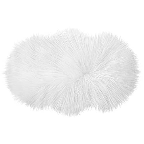 Molain Bench Cushion Fluffy Area Rug White Soft Faux Fur Bedroom Balcony Couch Reading Nook Cover Plush Mini Car Chair Seat Pad Hallway Fireplace Living Room Floor Decorations (50 cm Oval) - Image 3