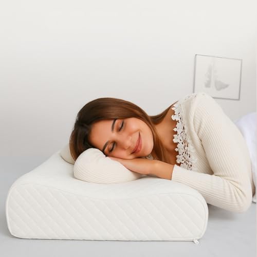 4AS Contour Memory Foam Pillow with Bamboo Cool Max Cover – Cervical Side Sleeper Pillow for Neck and Shoulder Pain Relief – Zipped, Machine Washable Cover – White (60x40x12/10cm)