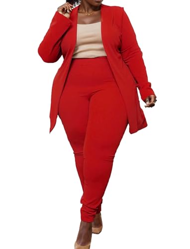 Plus Size Casual Work Pants Suit Set Cropped Jacket Fitted Trousers