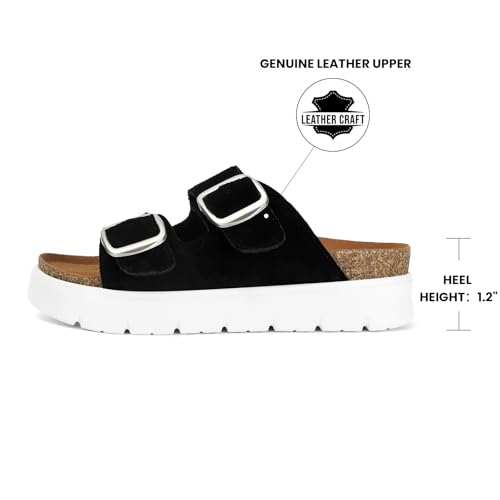 Image of Genuine Leather Platform Sandals for Women Comfortable Summer Beach Slides Sandals with Double Adjustable Buckle