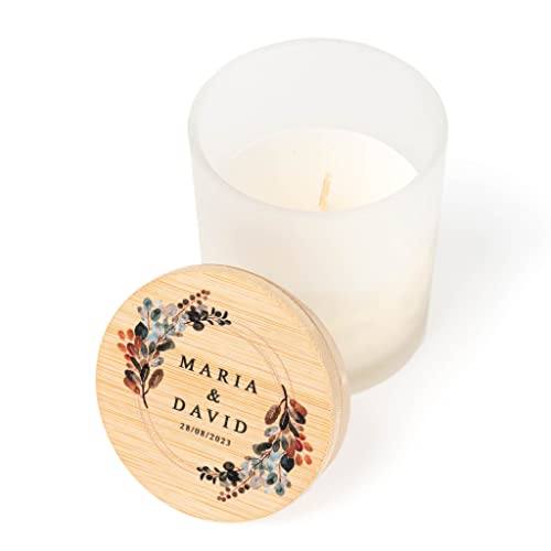 Wanapix | Vela Aromática Personalizada para Regalo | Vela con Aroma a Vainilla | Frasco de Cristal y Tapa Personalizable de Madera de Bambú | Ideales para Bodas, Eventos y Ocasiones Especiales Cover