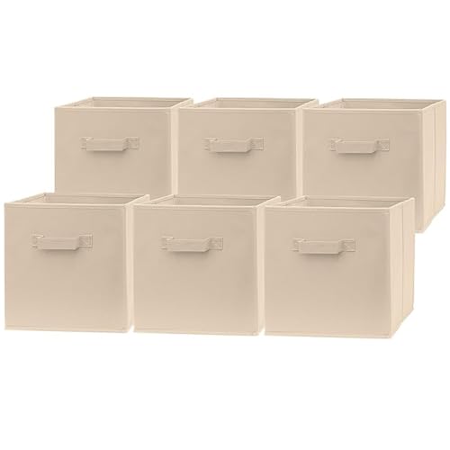 Image of RENVA 6 pcs Fabric Storage Cubes Foldable Storage Bins for Organizing Pantry, Cubbies, Toy Box - Clothes Storage & Closet Organizer (White, 6)