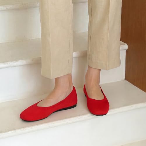 Image of DREAM PAIRS Women's Dress Knit Ballet Comfort Flats | Comfortable Round Toe Slip-On Flexible Portable Breathable Dress Office Flats for Daily Walking and Travel
