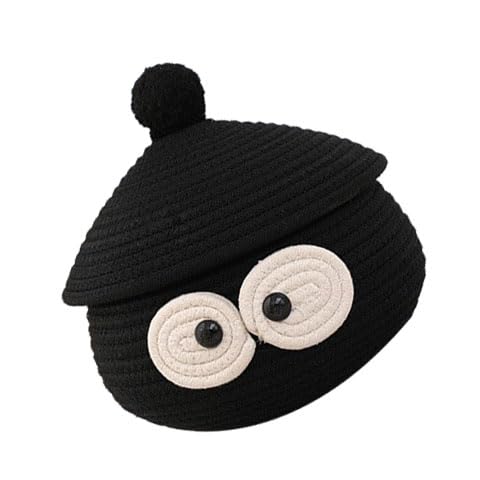 Panier de rangement avec couvercle en coton noir pour ranger les petits objets éparpillés