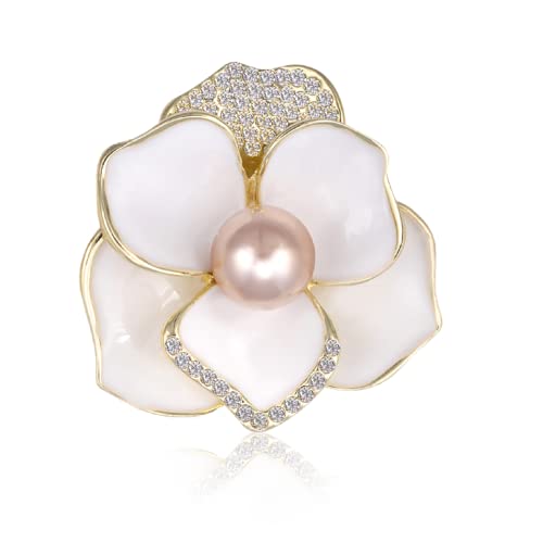 Image of Brooches for Women White Pearl Flower- Austrian Rhinestone Brooch Jewelry - Ladies Wedding Bouquet Brooches Pin for Birthday, Christmas, Anniversary